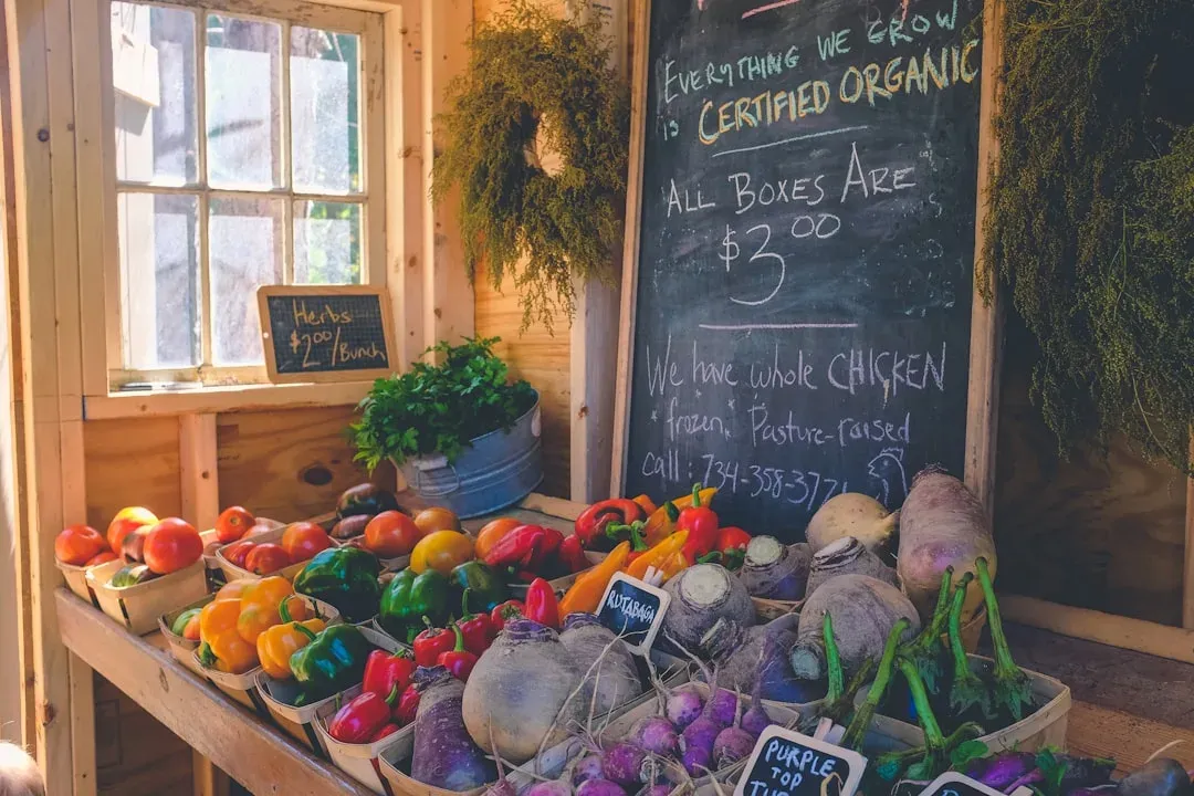colorful local market with fresh produce and vibrant atmosphere