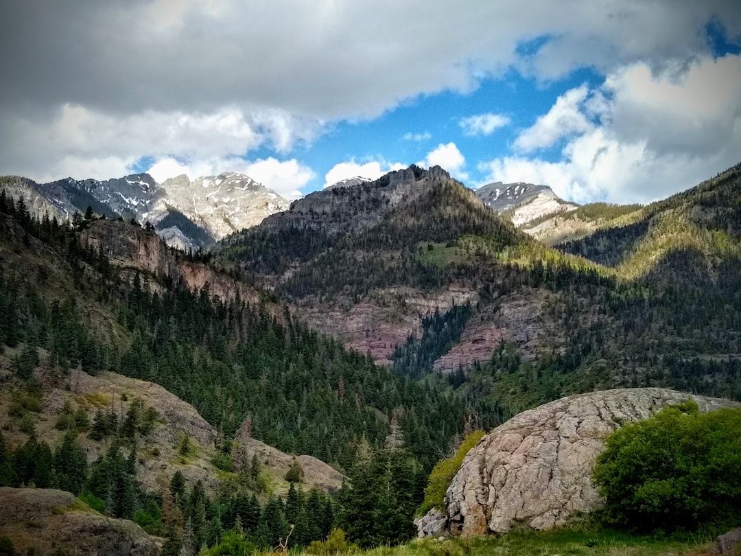 Small mountain town of Ouray Colorado surrounded by high San Juan peaks